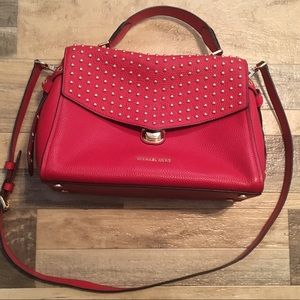 MICHAEL KORS BRISTOL LEATHER SATCHEL RED